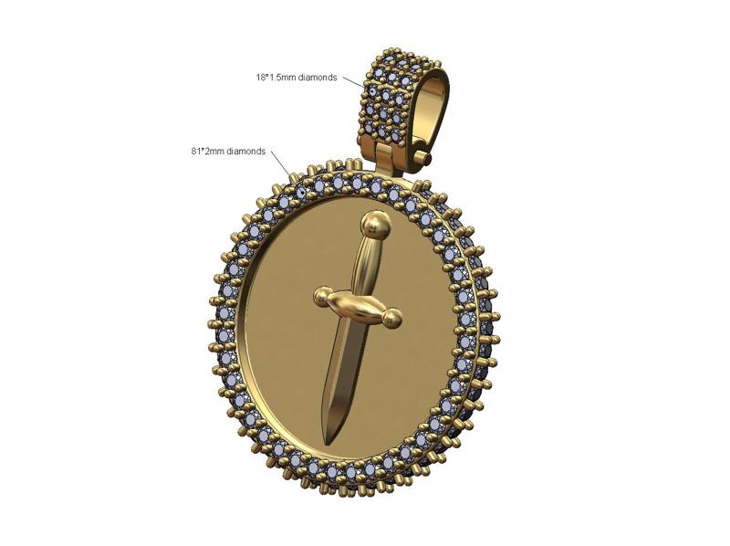 Iced dagger diamond pendant with bail 3D print model