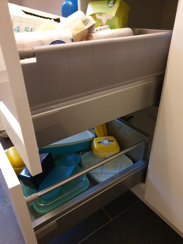 Kitchen drawer side cover panel expansion