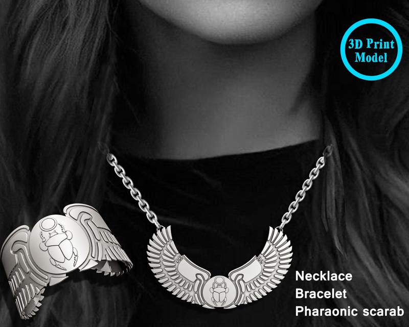 Scarab Necklace- Scarab bracelet Ancient Pharaonic Inscriptions Egypt