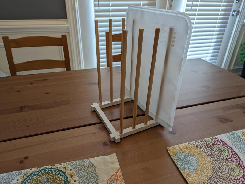 Wooden dowel reusable gallon bag drying rack