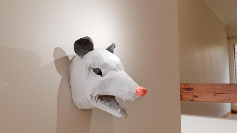 opossum scream head wall mount low poly stl