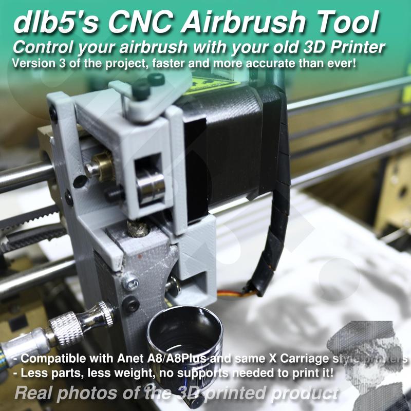 dlb5s CNC Airbrush Tool V3. Control your Airbrush with your old 3D Printer