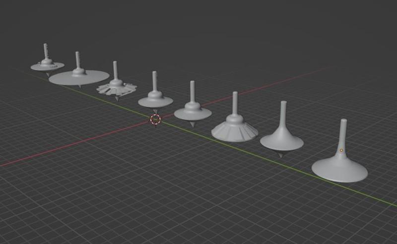 7 models of vintage spinning tops