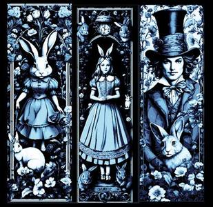 Set of 3 Bookmarks - The weird world of Alice in Wonderland tapestry style