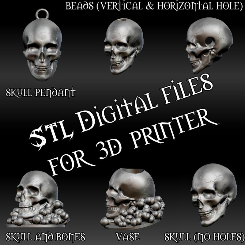 Skull pendant, Skull beads, Skull vase