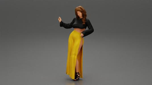 Woman wearing High Waist Split Wide Leg Pants 3D Print Model