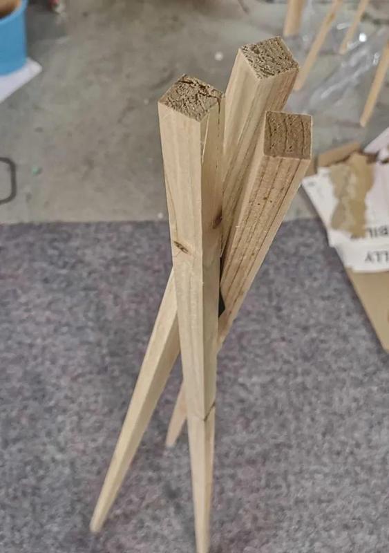 Tripod plant trellis bracket for wooden stakes   