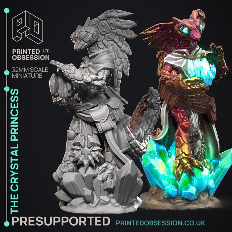 Princess of the Crystals - Geckold Royality - PRESUPPORTED - Illustrated and Stats - 32mm scale