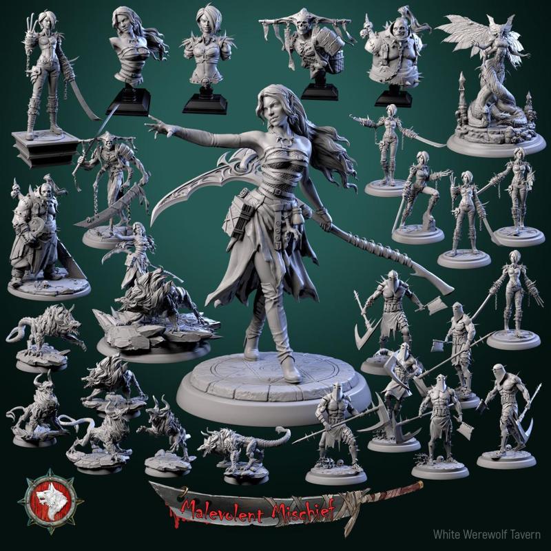 'Malevolent Mischief' October 2024 release 27 STL's miniatures pre-supported + dnd 5e stats block