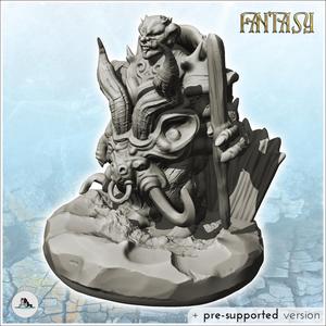 Evil creature with large belly armor with horns and wooden stick (18) - Medieval Fantasy Magic Feudal Old Archaic Saga 28mm 15mm Chaos Darkness Demon