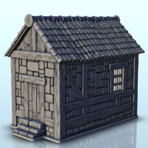 Stone and wood annex with access stairs (7) - Medieval Gothic Feudal Old Archaic Saga 28mm 15mm