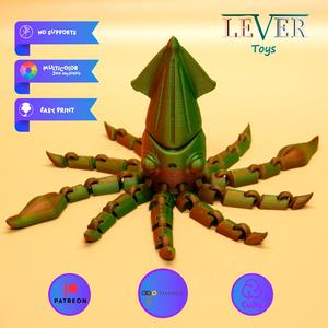 Cute Flexi Squid  (ARTICULATED) PRINT-IN-PLACE LEVER TOYS