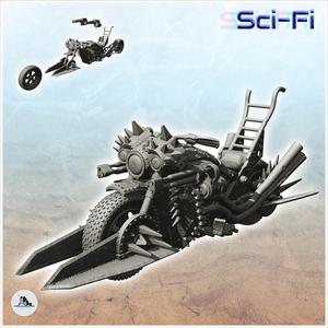 Post-apo motorbike with front spikes and double machine gun (4) - Future Sci-Fi SF Post apocalyptic Tabletop Scifi