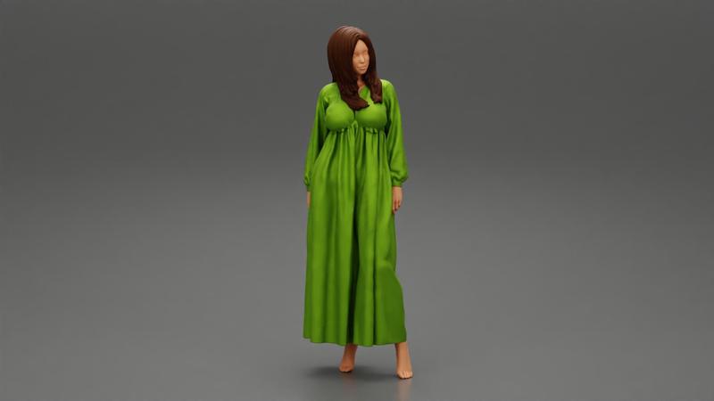 Woman in Night Gowns Sleepwear Nightwear Long Sleeping Dress