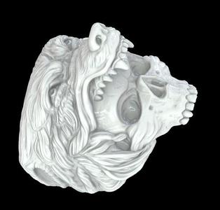 Skull and wolf ring