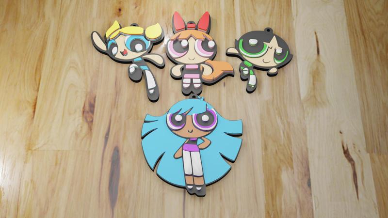 PACK 4 KEYCHAIN POWERPUFF GIRLS (STL and 3MF)