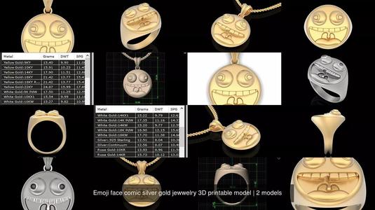 Emoji face comic silver gold jewwelry 3D printable model 3D Model Collection