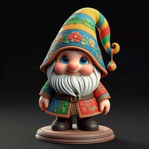 1097Fairy Tale Gnome Color Full Body Figurine on Base