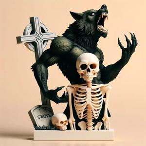 910 Ivory Werewolf Howling with Skull 3D Model  beast