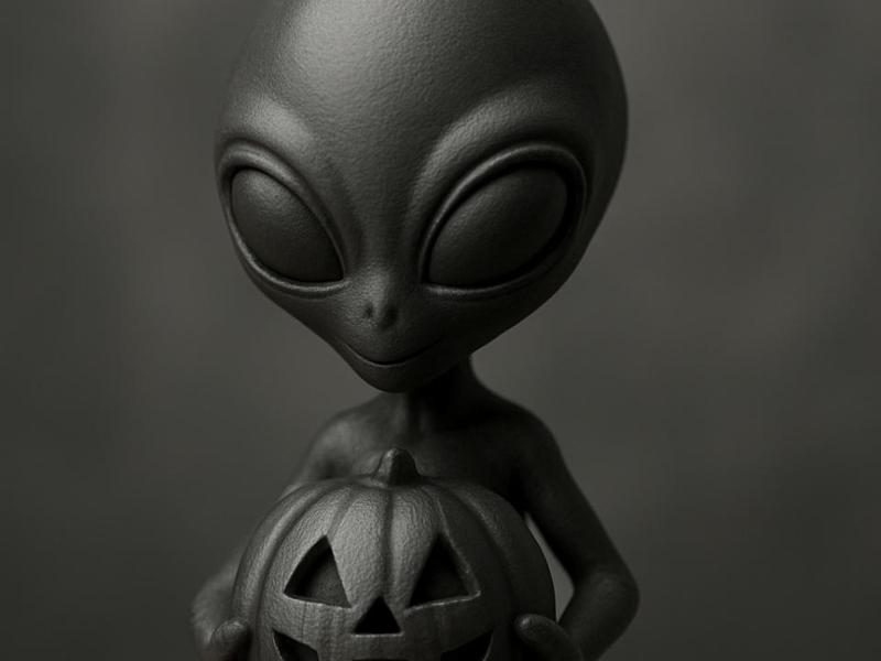 Cute Alien Holding  Pumpkin