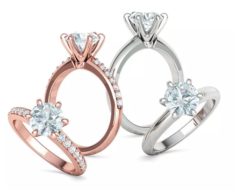 Solitaire Engagement Ring 6 prong Crown Head 2 RINGS INSIDE 3D Model Collection