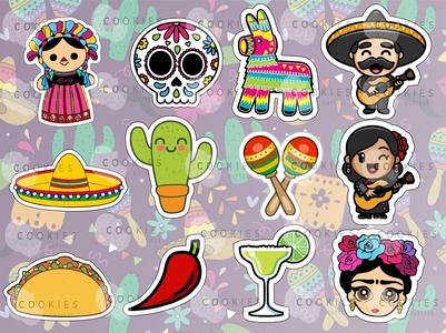 Set of 12 Mexican Party Cookies Set (Only Outline)