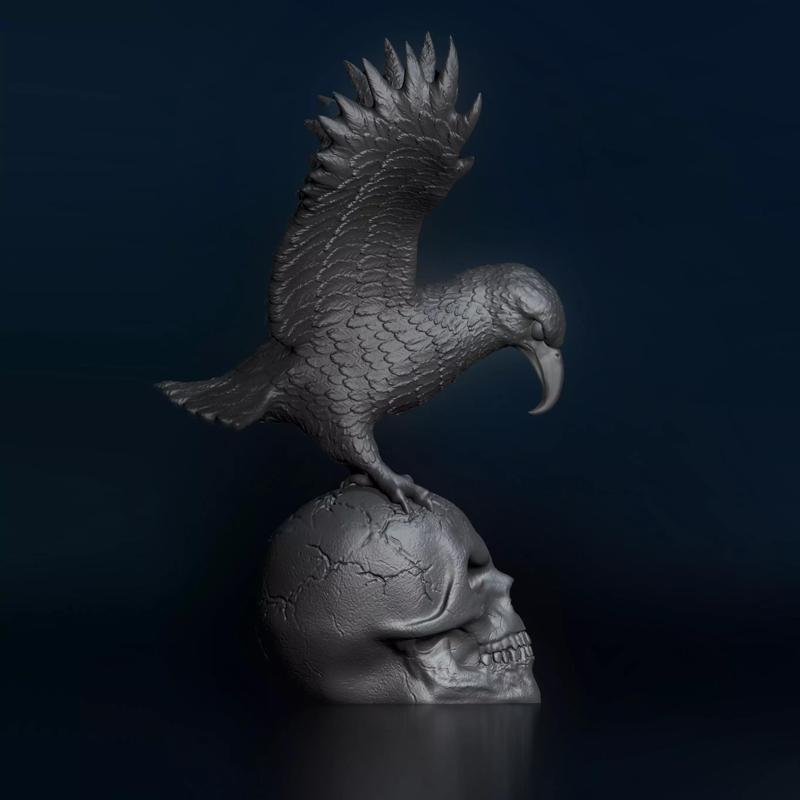 Skull with Eagle Bird Eyes Closed Hollow Inside