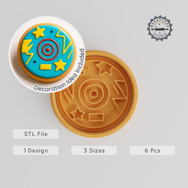 Disc Shape Cutter & Stamp Set, Perfect for Cookies & Fondant, Includes 3 Sizes, Pack of 6