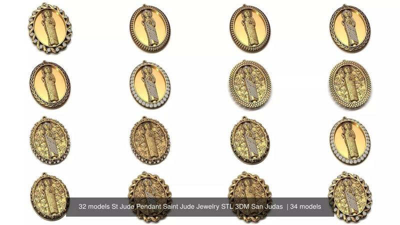32 models St Jude Pendant Saint Jude Jewelry STL 3DM San Judas  3D Model Collection