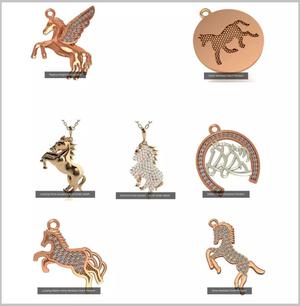 7 Horse Necklace Charm Pendant 3D Model Collection