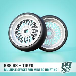 BBS RS FRONT/REAR WHEELS FOR MINI-Z, WLTOYS K989, K969 RC DRIFT - MULTI OFFSET WITH TIRES