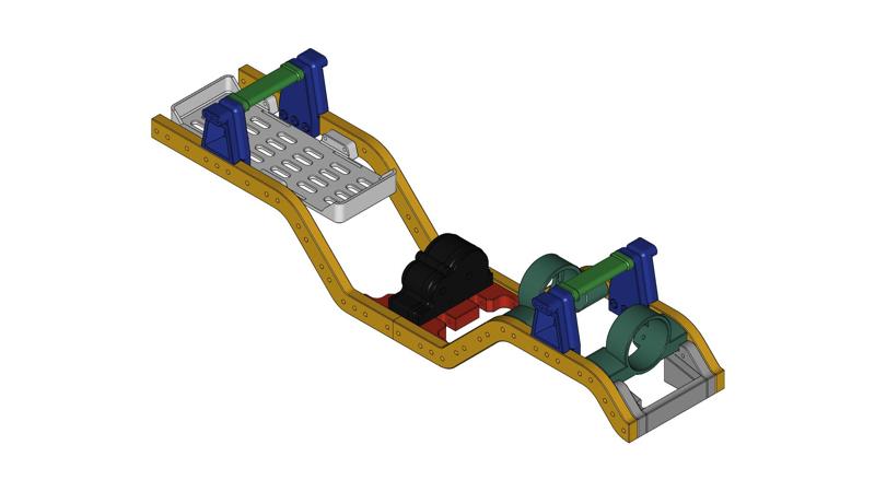 1:10 RC Scaler Crawler Frame – 4-Link | ~300 mm Wheelbase | for 540/550 Motors | incl. 2:1 Transfer Case & Mount for 5:1 Gearbox