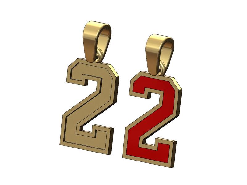 NBA font number 2 stepped enamel pendant charm with bail 3D print model