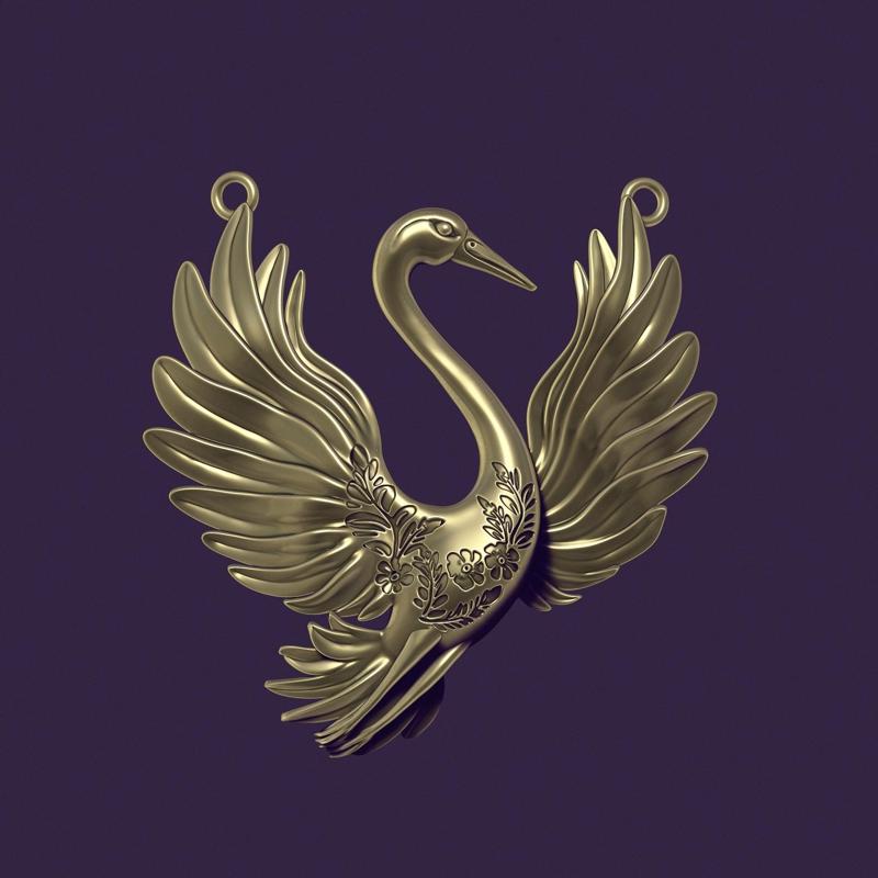 crane pendant or brooch for casting gold 5 grams.