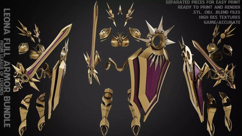 League of Legends Leona  Armor with Shield and Blade for Cosplay 3D Model Collection