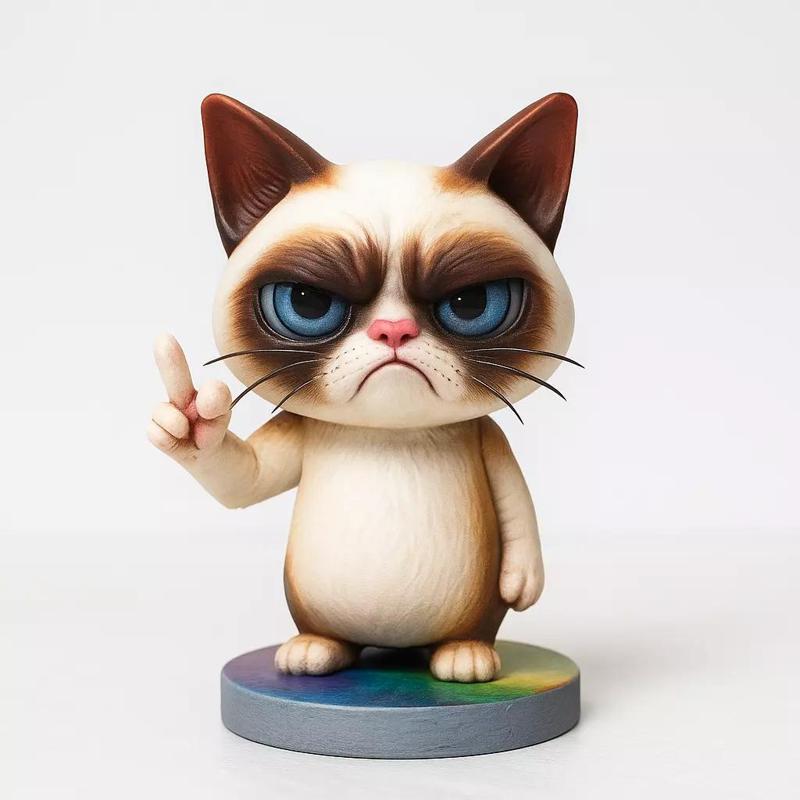 Cute Grumpy Cat Middle Finger 3D Table Figure