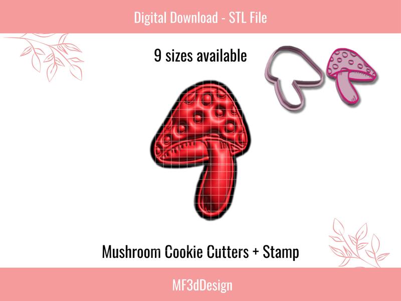 Mushroom Cookie Cutter and Stamp, 9 sizes