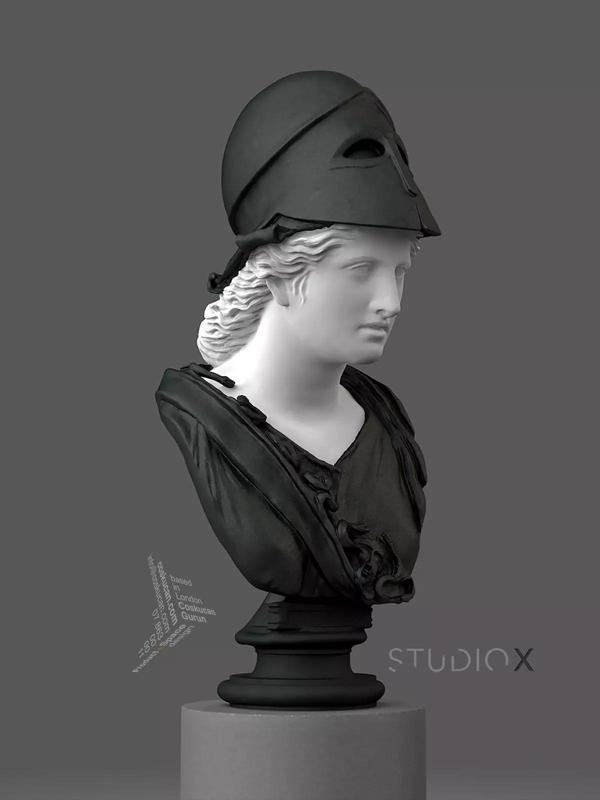 MINERVA bust of woman wearing helmet