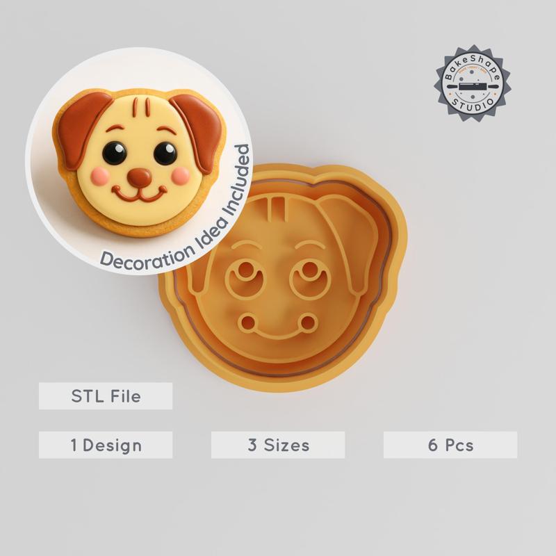 Blush Dog Face Shape Cutter & Stamp Set, Cute Canine Cookie Fondant Molds, 3 Sizes, Animal Wildlife Design PRODUCT_886
