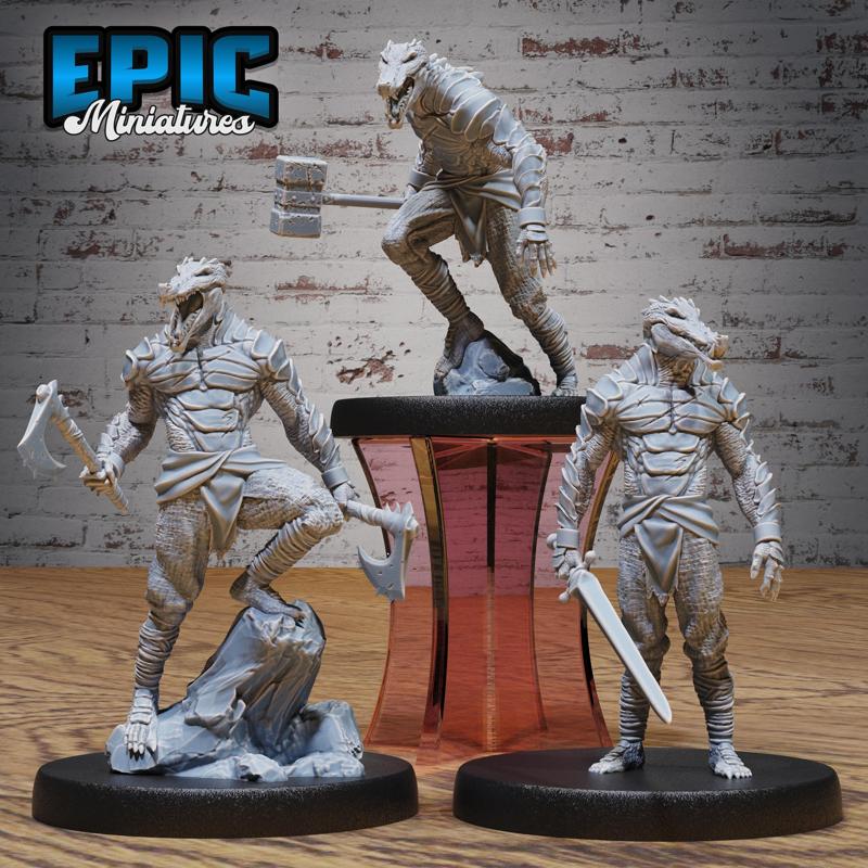 Crocodile Folk Warrior Set / Croc Fighter / Southern Alligator / Wild Animal Humanoid Tribe / Evil Reptile Predator / Swamp Encounter