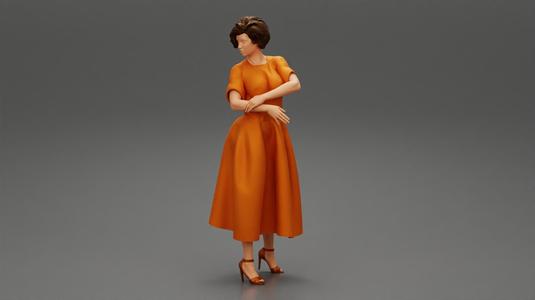 Beautiful Woman with Curly Short Hair wearing classic Dress and Heels