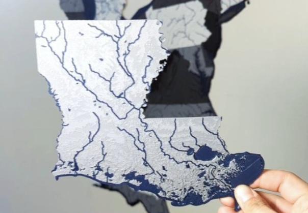 Louisiana, USA (LA) Topographic Map with Rivers