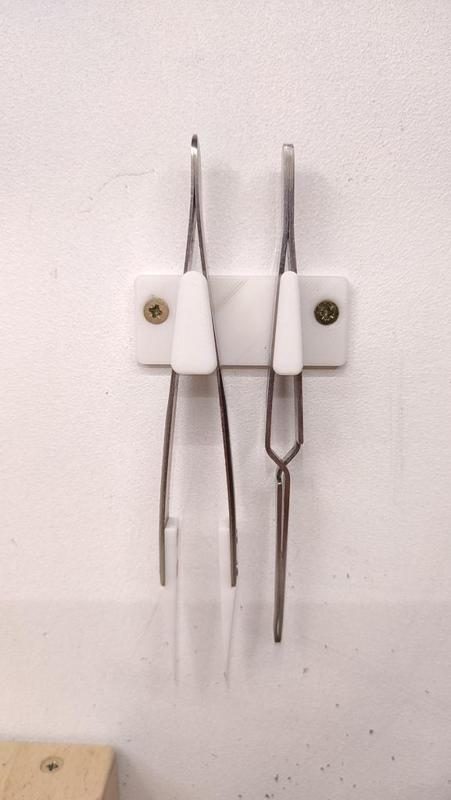 Electronics tweezer holder for tool wall (2 tweezers)