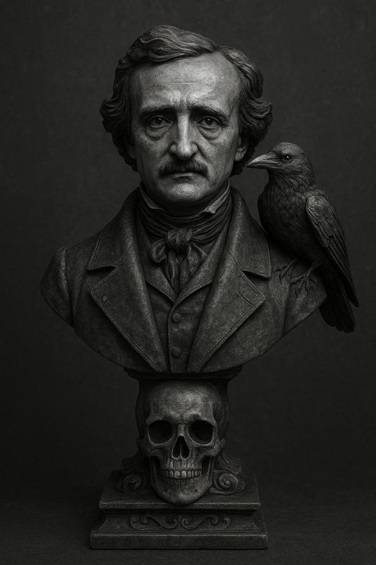 edgar allan poe raven skull bust