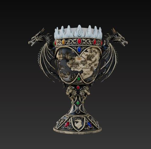 Epic Fantasy Goblet - Ornate Dragon Chalice with Gem Inlays, 3D Print Ready