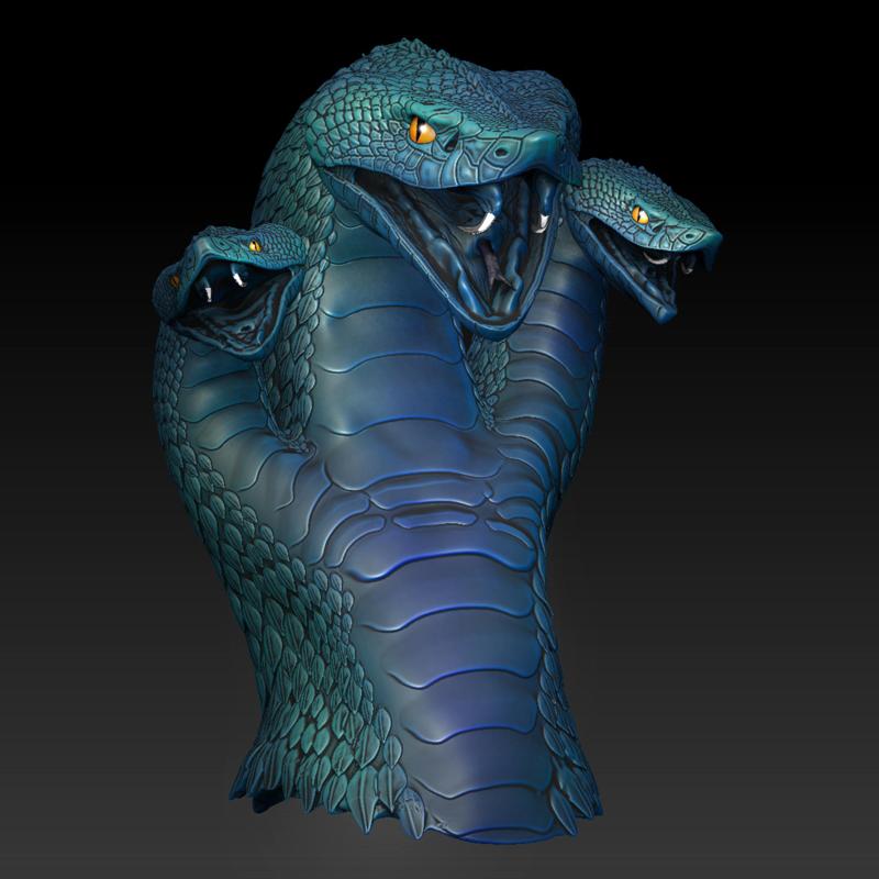 Harlequin snake - fantasy - with 3 heads