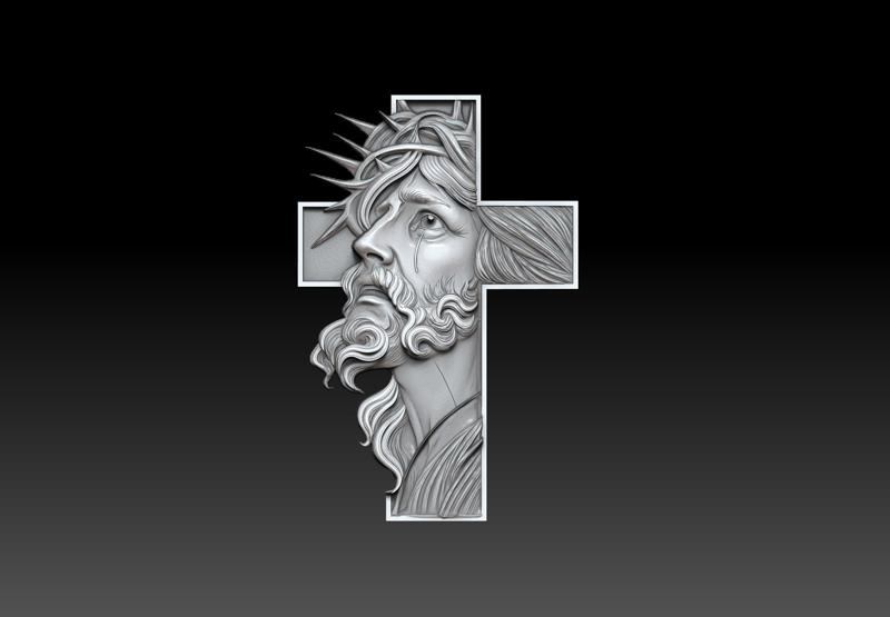 Jesus Christ with Cross Relief STL