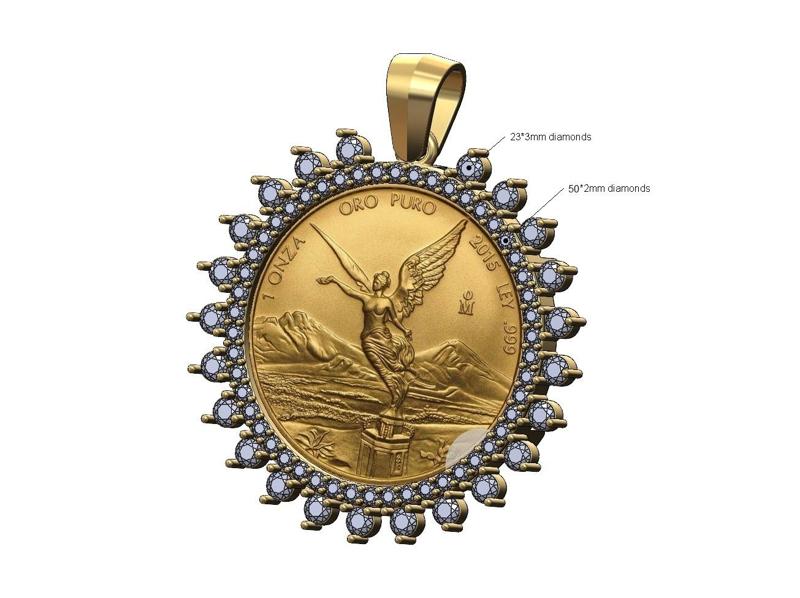 Mexican 1oz gold Libertad coin diamond bezel frame pendant 3D print model