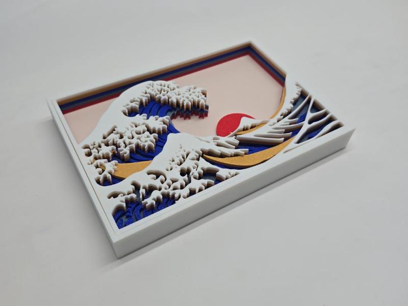 The Great Wave off Kanagawa Layered Print w/ Frame