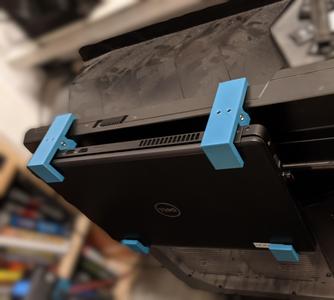 Laptop bracket for hanging on desktop PC (home office setup)